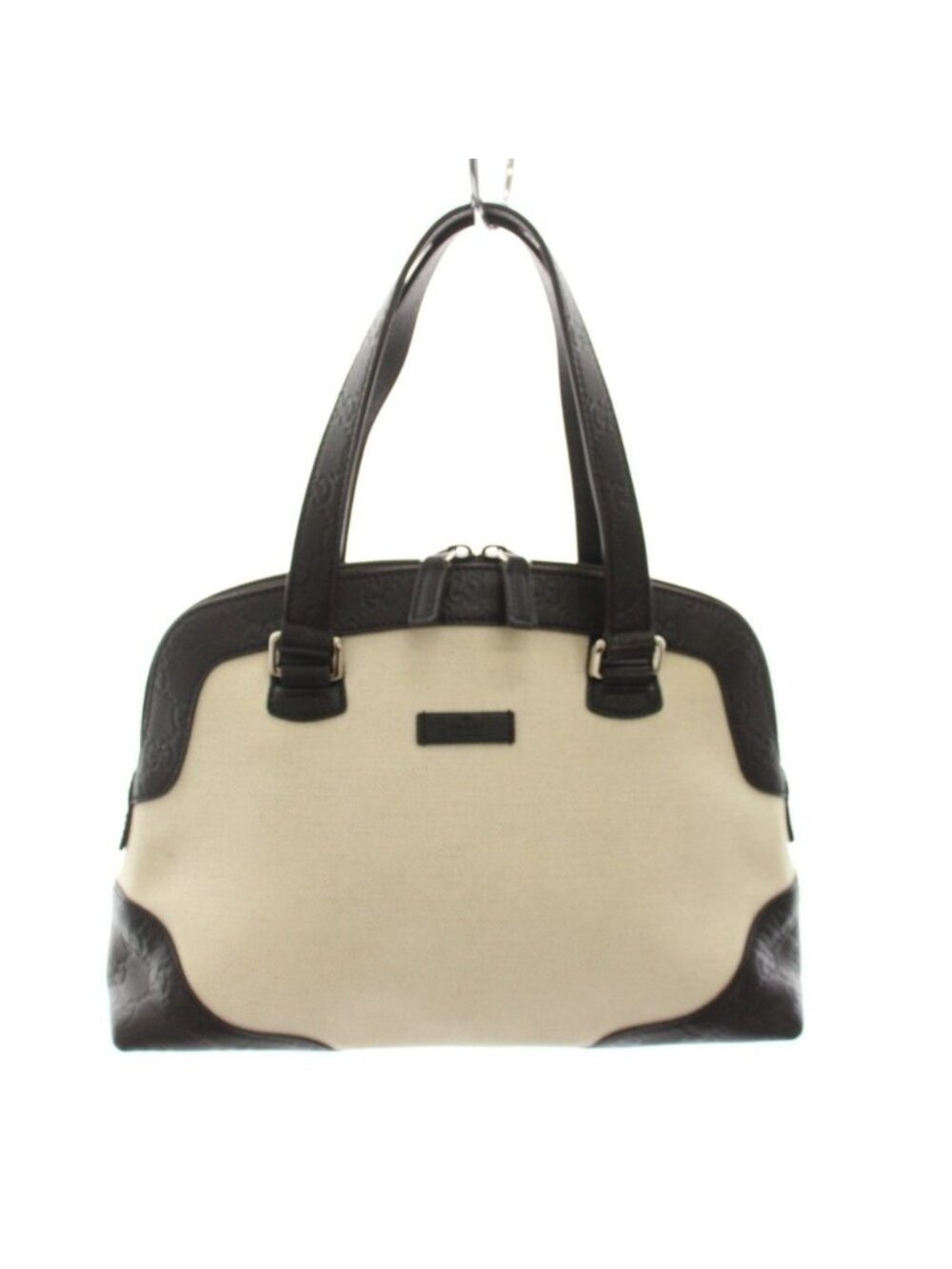 Gucci Guccissima Handbag Canvas Leather Ivory Black